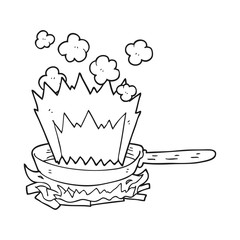 black and white cartoon frying pan on fire