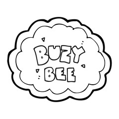 black and white cartoon buzy bee text symbol