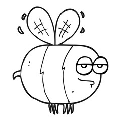 black and white cartoon unhappy bee