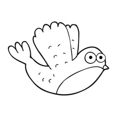 black and white cartoon flying christmas robin