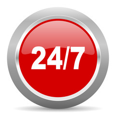 24/7 red metallic chrome web circle glossy icon