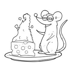 black and white cartoon mouse with cheese
