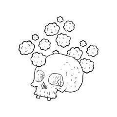 black and white cartoon old skull