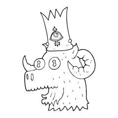 black and white cartoon ram head with magical crown