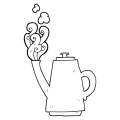 black and white cartoon steaming coffee kettle