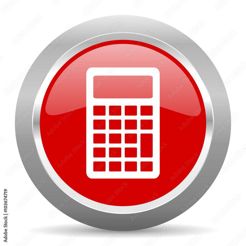 Poster calculator red metallic chrome web circle glossy icon