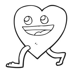 black and white cartoon walking heart
