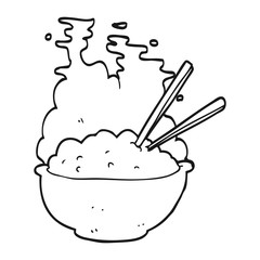 black and white cartoon bowl of hot rice
