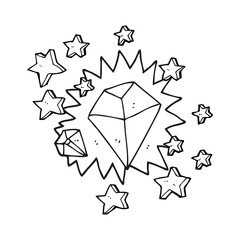 black and white cartoon sparkling diamond