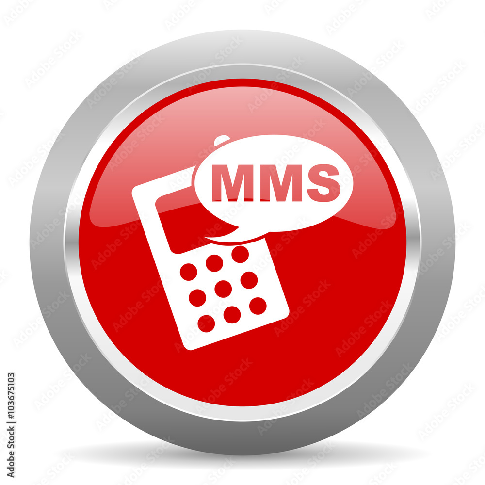 Poster mms red metallic chrome web circle glossy icon