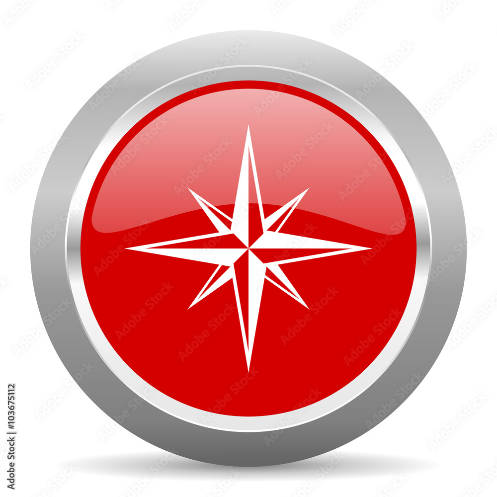 Poster compass red metallic chrome web circle glossy icon