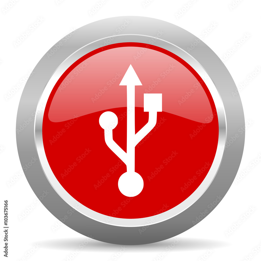 Poster usb red metallic chrome web circle glossy icon
