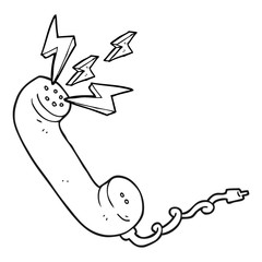 black and white cartoon telephone receiver