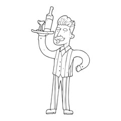 black and white cartoon waiter