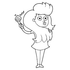 black and white cartoon woman brushing hair