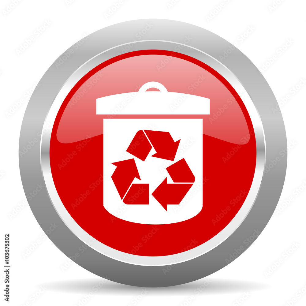 Poster recycle red metallic chrome web circle glossy icon