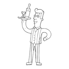 black and white cartoon waiter