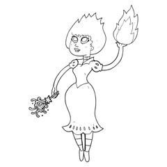 black and white cartoon vampire girl casting fireball