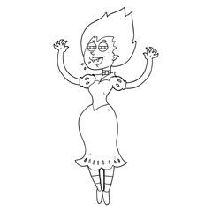 black and white cartoon vampire girl with bloody mouth