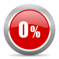 0 percent red metallic chrome web circle glossy icon