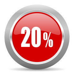 20 percent red metallic chrome web circle glossy icon