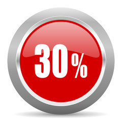 30 percent red metallic chrome web circle glossy icon