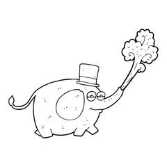 black and white cartoon elephant squirting water