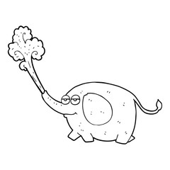 black and white cartoon elephant squirting water