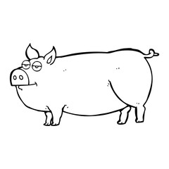 black and white cartoon huge pig