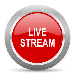 live stream red metallic chrome web circle glossy icon