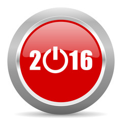 year 2016 red metallic chrome web circle glossy icon