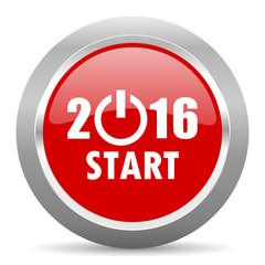 year 2016 red metallic chrome web circle glossy icon
