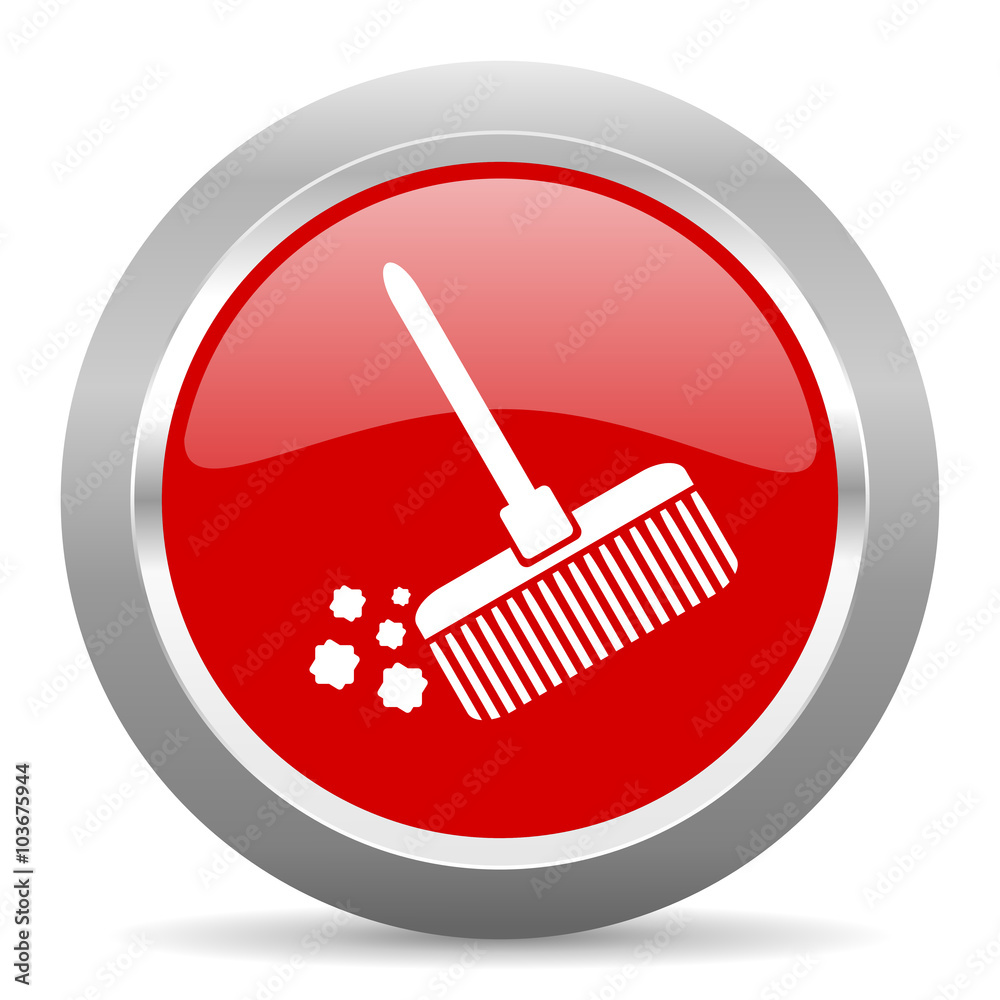 Poster broom red metallic chrome web circle glossy icon