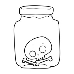 black and white cartoon jar with skull