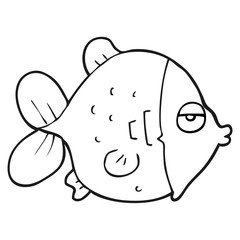 black and white cartoon funny fish