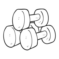 black and white cartoon dumbbells