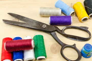 Sewing equipment chaos on the table