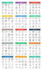 Vector modern big flat outline icons set on white