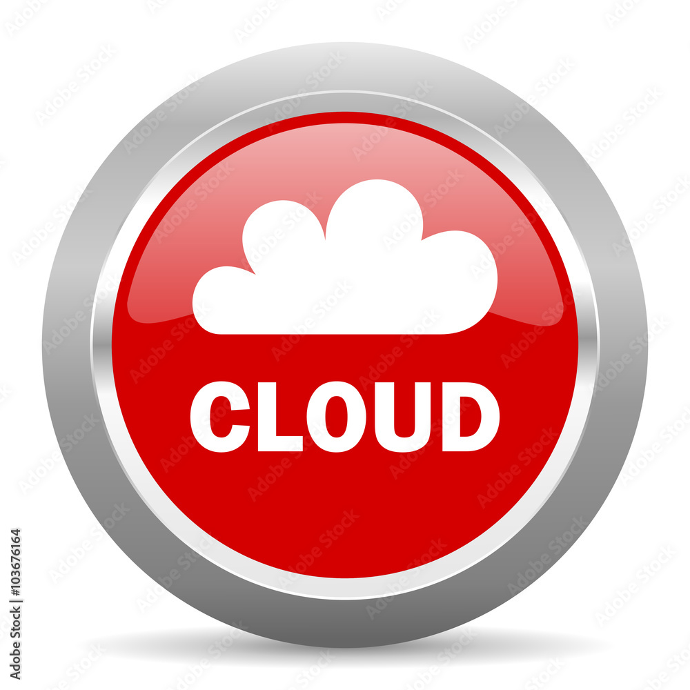 Poster cloud red metallic chrome web circle glossy icon