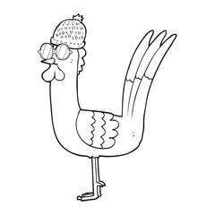 black and white cartoon chicken wearing disguise