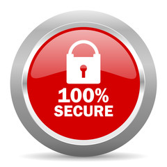 secure red metallic chrome web circle glossy icon