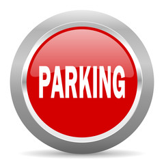 parking red metallic chrome web circle glossy icon