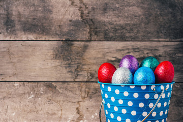 Easter Eggs In blue Tin Bucket