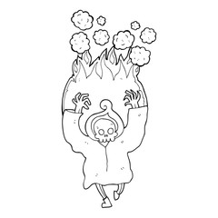 black and white cartoon dancing flaming death skeleton