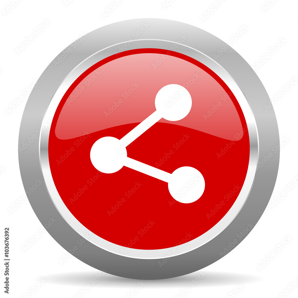 Poster share red metallic chrome web circle glossy icon