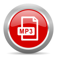 mp3 file red metallic chrome web circle glossy icon