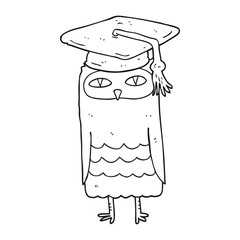 black and white cartoon wise owl