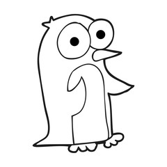 black and white cartoon penguin with big eyes