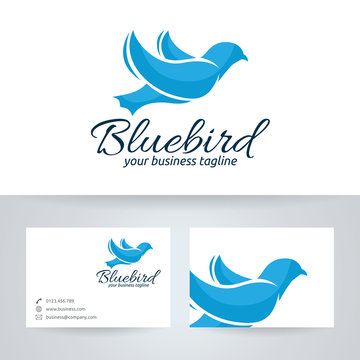 Blue Bird Vector Logo With Business Card Template