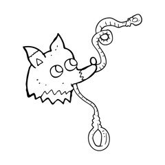 black and white cartoon dog with leash